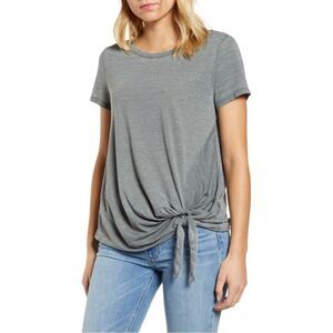 Caslon Nordstrom’s Burnout Side Tie Front T-Shirt Light Grey Semi Sheer Tee